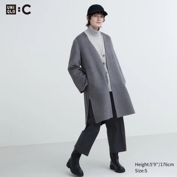 Uniqlo Minimalist Oversized Modern Double Face Wrap Coat Wool Blend size small - Picture 9 of 9